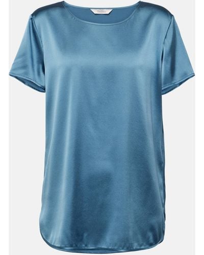 Max Mara Leisure Cortona Silk-blend Satin T-shirt - Blue