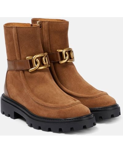 Tod's Logo-buckle Suede Boots - Brown