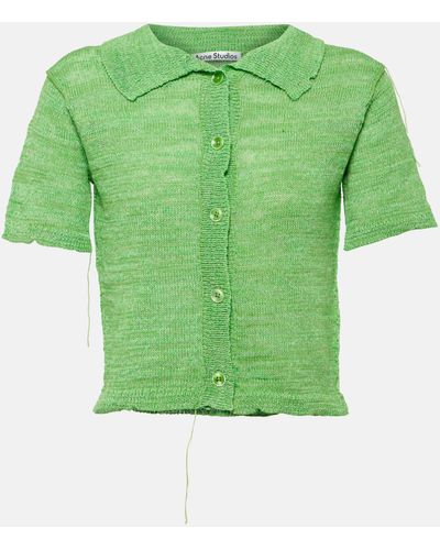 Acne Studios Linen-blend Cropped Cardigan - Green