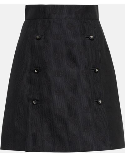 Dolce & Gabbana Jacquard Miniskirt With All-Over Dg Logo - Black