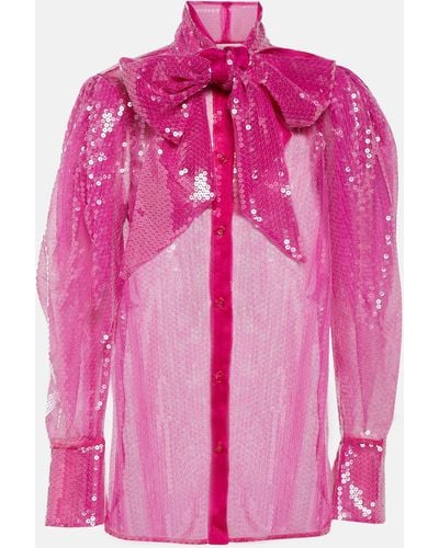 Nina Ricci Sequined Sheer Blouse - Pink