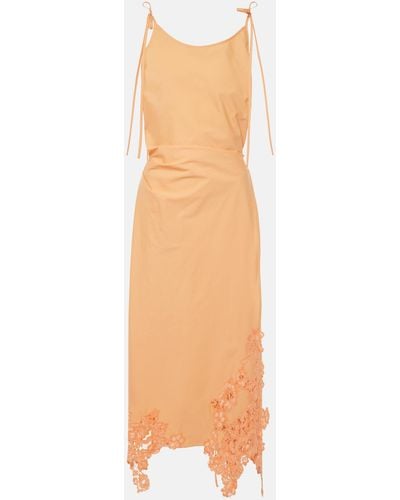 Acne Studios Lace-trimmed Cotton Midi Dress - Orange