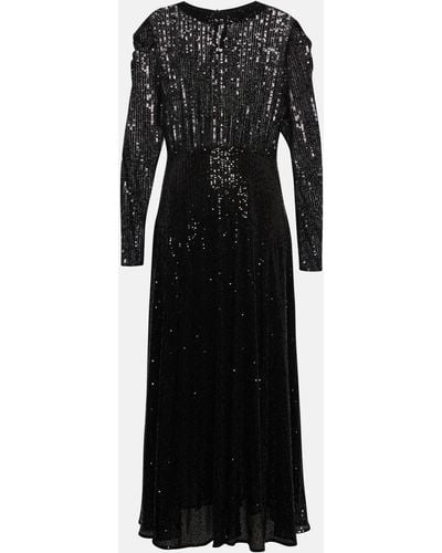 RIXO London Cerise Ruched Sequined Midi Dress - Black