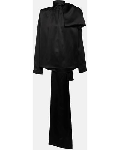 Saint Laurent Gathered Silk Satin Blouse - Black