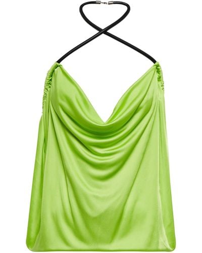 The Attico Pauline Leather-trimmed Top - Green