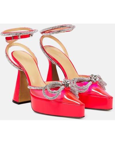 Mach & Mach Double Bow Crystal-embellished Platform Sandals - Red