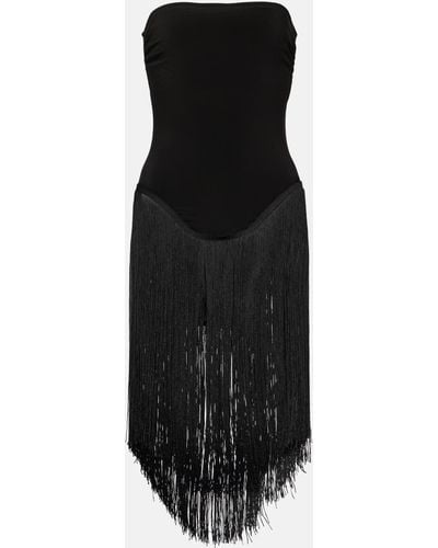 Norma Kamali 18" Fringe Bishop Strapless Minidress - Black