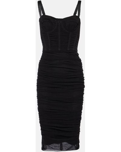 Dolce & Gabbana Ruched Tulle Midi Dress - Black