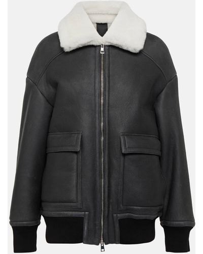 Blancha Shearling-lined Leather Bomber Jacket - Black