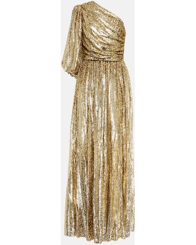Costarellos One-shoulder Metallic Fil Coupé Voile Gown - Yellow