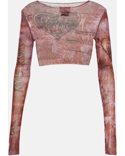 Jean Paul Gaultier X Knwls Printed Mesh Crop Top - Pink