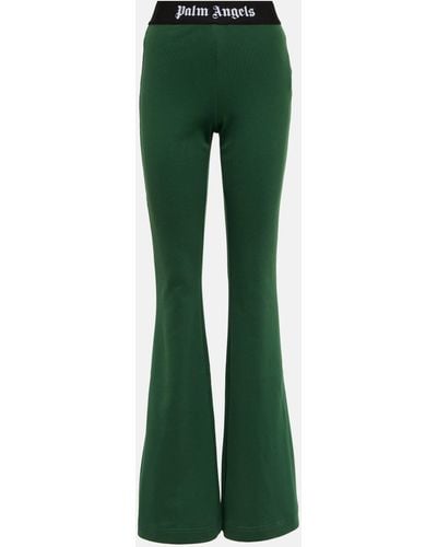 Palm Angels Logo Cotton Jersey Flared Pants - Green