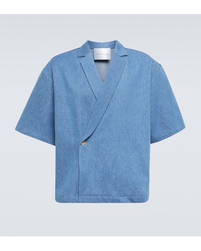 King & Tuckfield Notch-collar Wrap Denim Bowling Shirt - Blue