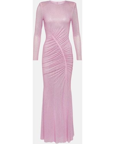 Self-Portrait Crystal-embellished Mesh Maxi Dress - Pink