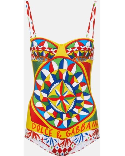 Dolce & Gabbana Carretto-Print Balconette One-Piece Swimsuit - Multicolour