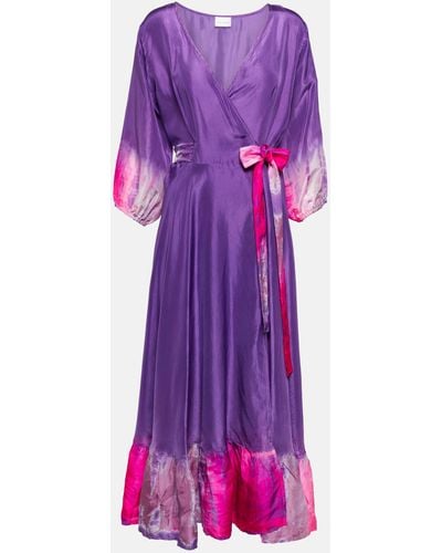 Anna Kosturova Hailey Wrap Silk Midi Dress - Purple