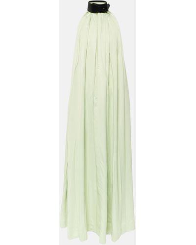 Ferragamo Faux Leather-trimmed Pleated Gown - Green