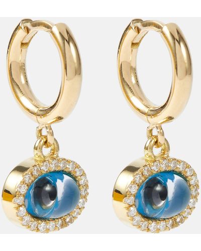 Ileana Makri Mini Oval Eye 18kt Gold Hoop Earrings With Diamonds - Blue
