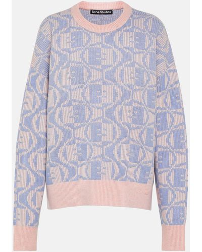 Acne Studios Katch Cotton And Wool Jacquard Sweater - Blue