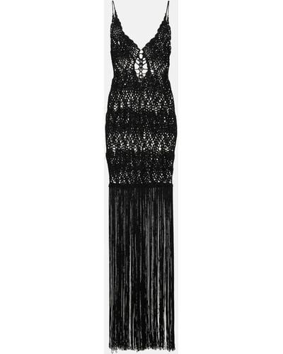 Costarellos Fringed Crochet Maxi Dress - Black