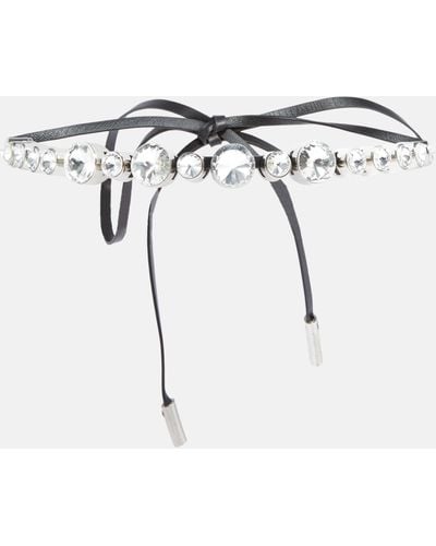 Alessandra Rich Crystal-embellished Leather Choker - White