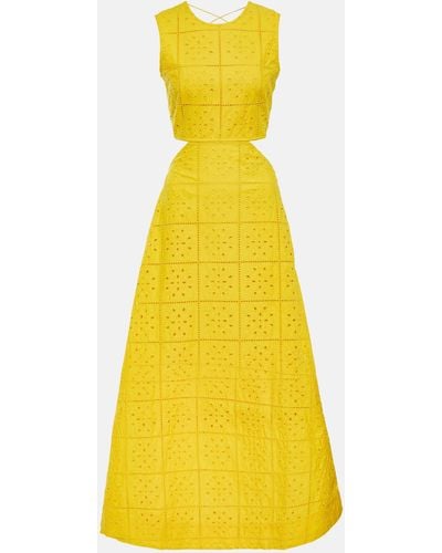 Ganni Broderie Anglaise Cotton Maxi Dress - Yellow