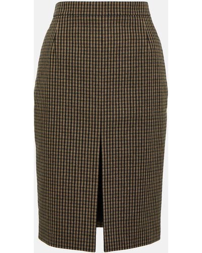 Saint Laurent Vichy Wool-blend Pencil Skirt - Green
