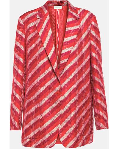 Dries Van Noten Striped Silk Ikat Blazer - Red