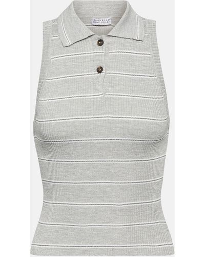 Brunello Cucinelli Striped Ribbed-knit Top - Grey