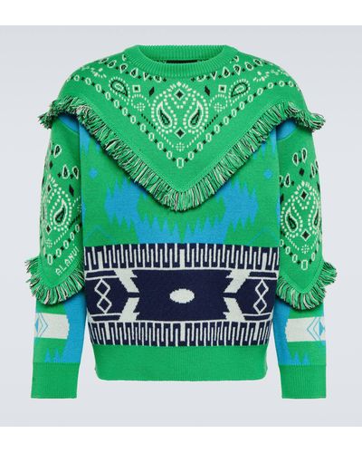 Alanui Icon Bandana Jacquard Virgin Wool Sweater - Green