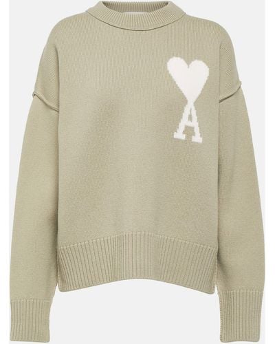 Ami Paris Ami De Coeur Wool Sweater - Natural