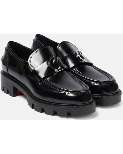 Christian Louboutin Cl Moc Lug Leather Loafers - Black