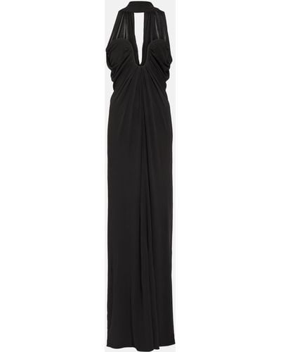 Saint Laurent Scarf-neck Gathered Crepe Bustier Gown - Black
