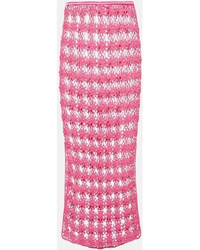 Anna Kosturova Rosette Crochet Cotton Maxi Skirt - Pink