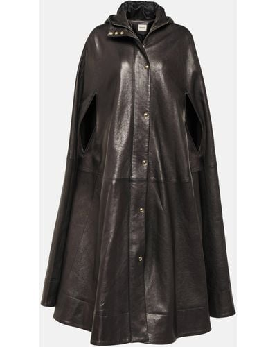 Khaite Roygen Hooded Leather Cape - Black