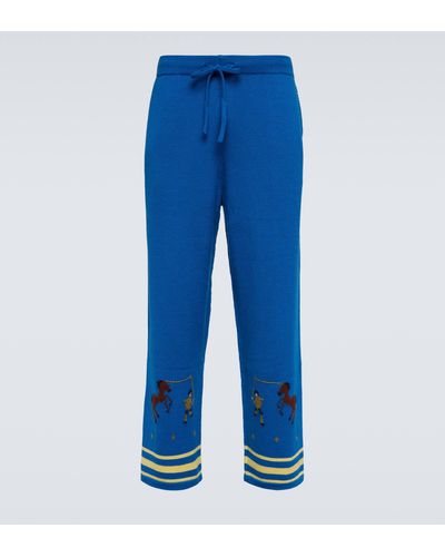 Bode Ponny Lasso Wool-blend Sweatpants - Blue