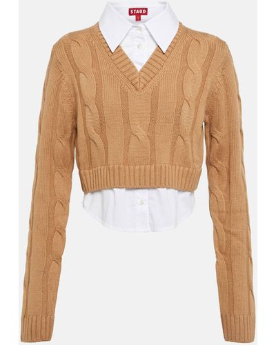 STAUD Duke Cable-knit Wool Sweater - White