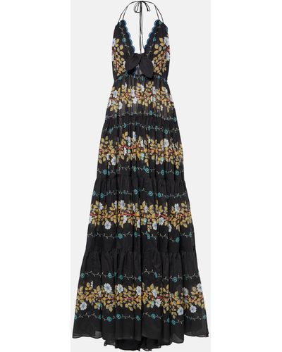 Etro Floral Tiered Cotton Gown - Black