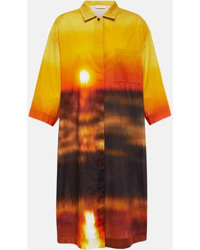 Dries Van Noten Printed Cotton Shirt Dress - Orange