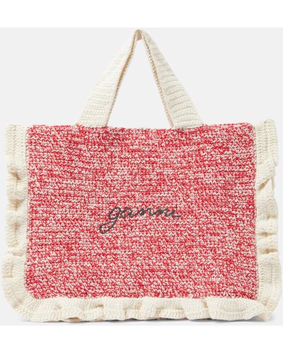 Ganni Crochet Tote Bag - Red