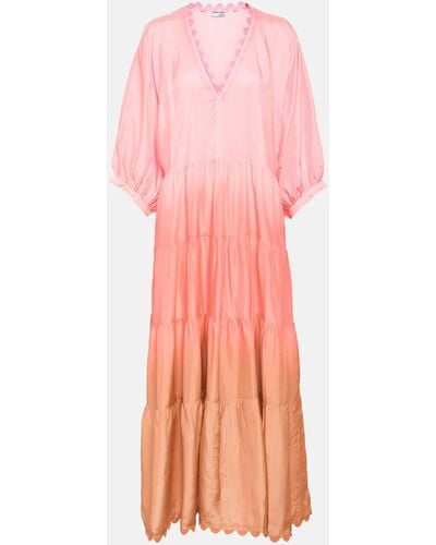 Juliet Dunn Tiered Silk Maxi Dress - Pink