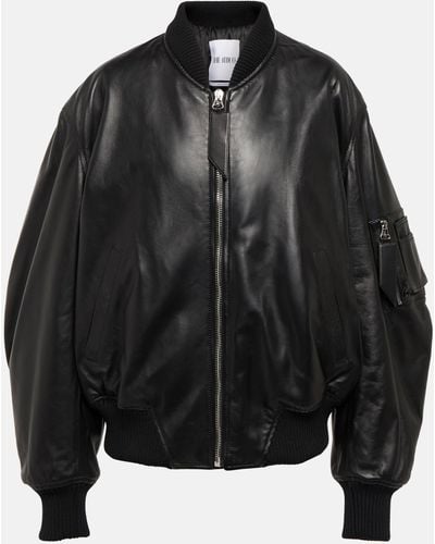 The Attico Anja Leather Bomber Jacket - Black