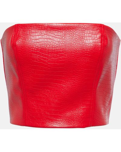 ROTATE BIRGER CHRISTENSEN Croc-effect Faux Leather Crop Top - Red