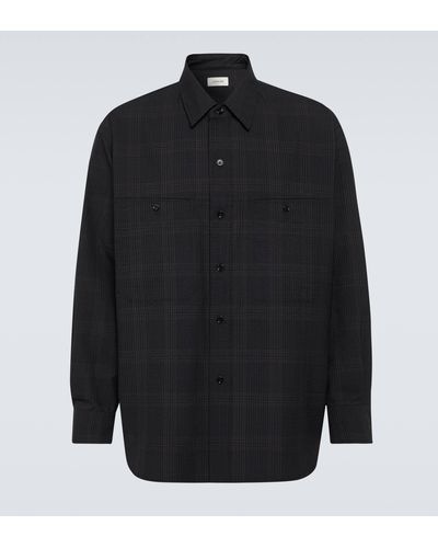 Lemaire Checked Wool Seersucker Shirt - Black