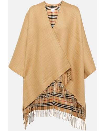 Burberry Reversible Check Wool Cape - Natural