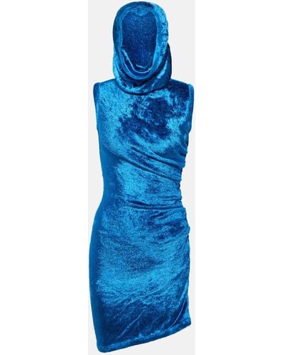 Alaïa Hooded Velvet Minidress - Blue