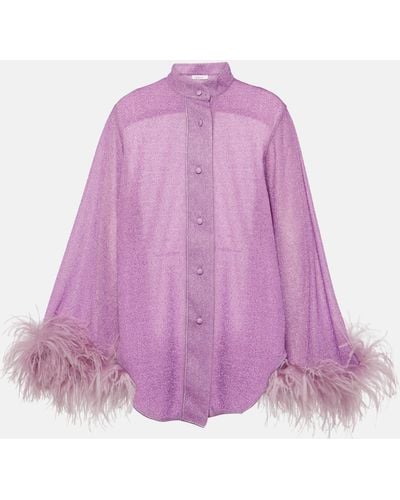 Oséree Lumiere Plumage Feather-trimmed Shirt - Purple