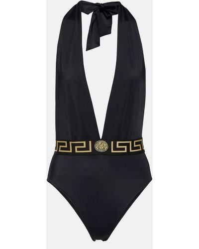 Versace Greca Halterneck Swimsuit - Blue