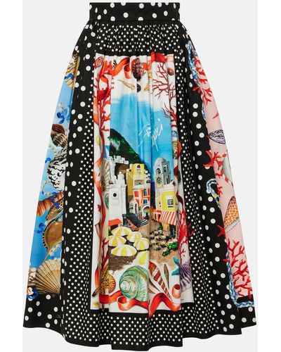 Dolce & Gabbana Capri Printed Cotton Midi Skirt - Black