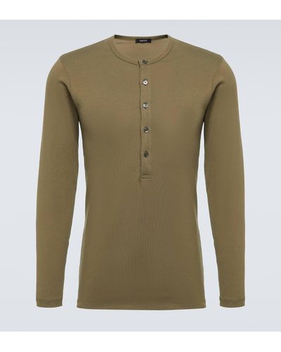 Tom Ford Cotton-blend Jersey Henley Shirt - Green